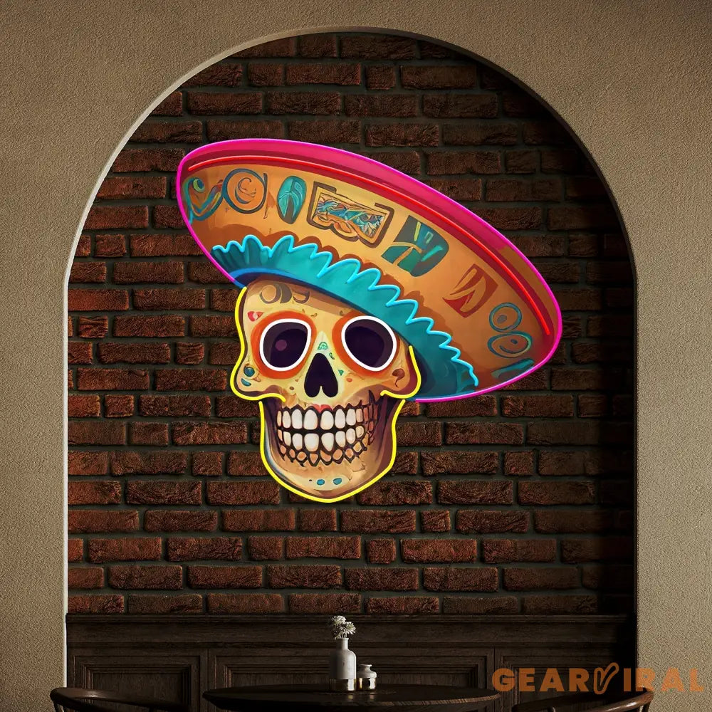 Custom Name Halloween Holiday Artwork with Sugar Skull Neon Sign