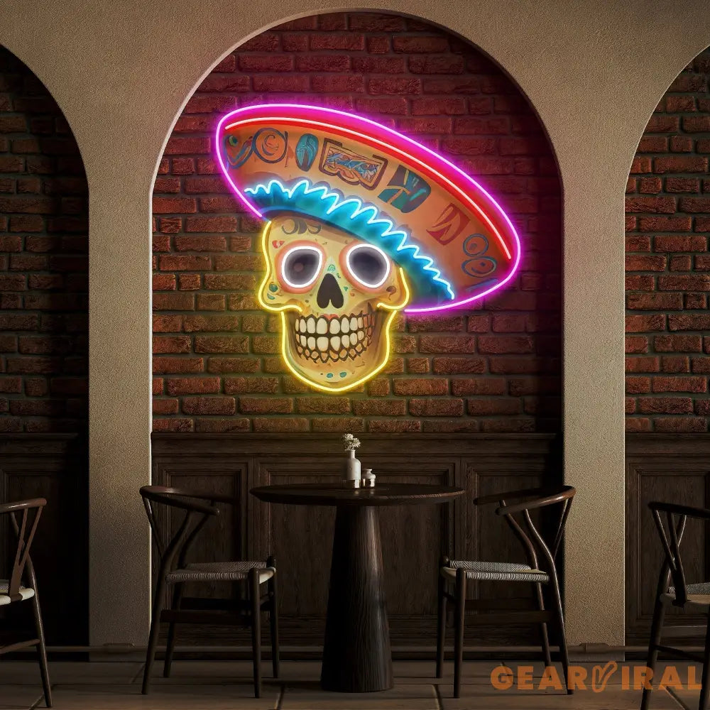 Custom Name Halloween Holiday Artwork with Sugar Skull Neon Sign