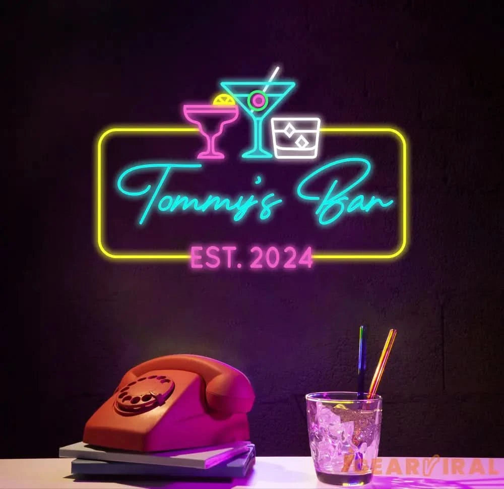 Custom Name Home Bar Neon Sign Personalized Home Bar Neon Sign Home Wall Decor Bar Led Sign Pub Led Signs Cocktails