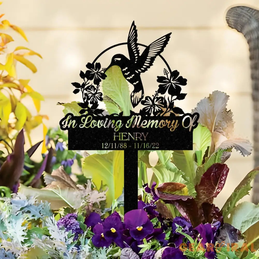 Custom Name Hummingbird Memorial Metal Stake Hummingbird Name Sign Garden Metal Stake Sympathy Gift Outdoor Grave