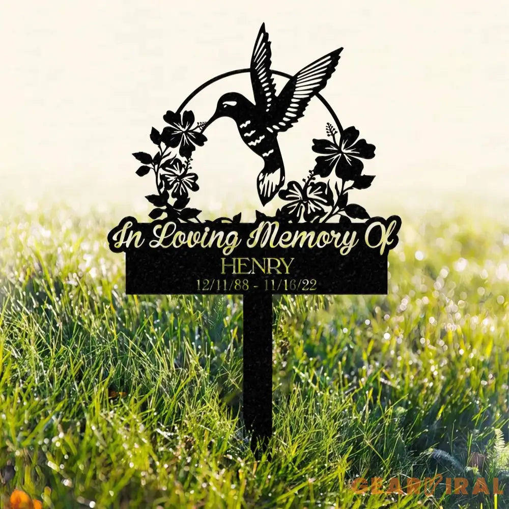 Custom Name Hummingbird Memorial Metal Stake Hummingbird Name Sign Garden Metal Stake Sympathy Gift Outdoor Grave