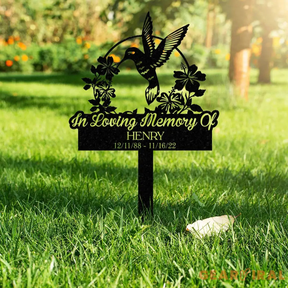 Custom Name Hummingbird Memorial Metal Stake Hummingbird Name Sign Garden Metal Stake Sympathy Gift Outdoor Grave