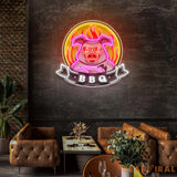 Custom Name Mascot Of Pig For BBQ In Badge Artwork Led Neon Sign Light
