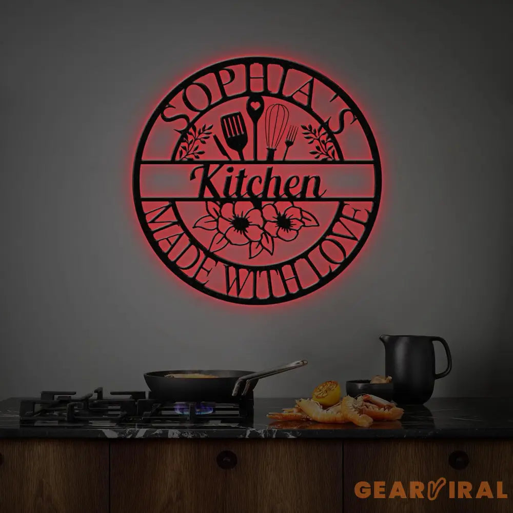 Custom Name Metal Kitchen Sign with Led Light Kitchen Decor Name Kitchen Sign Kitchen Wall Art Pantry Sign Gift for