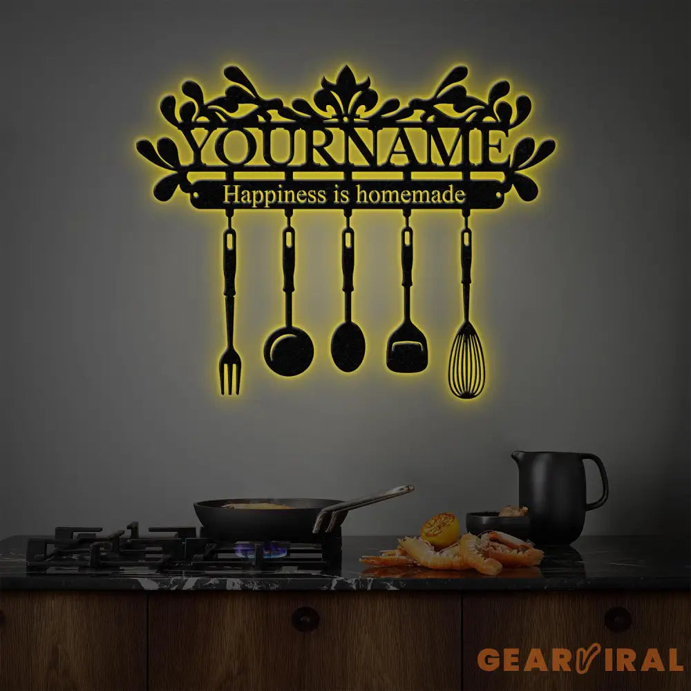 Custom Name Metal Kitchen Sign with Led Light Kitchen Decor Name Kitchen Sign Kitchen Wall Art Pantry Sign Gift for