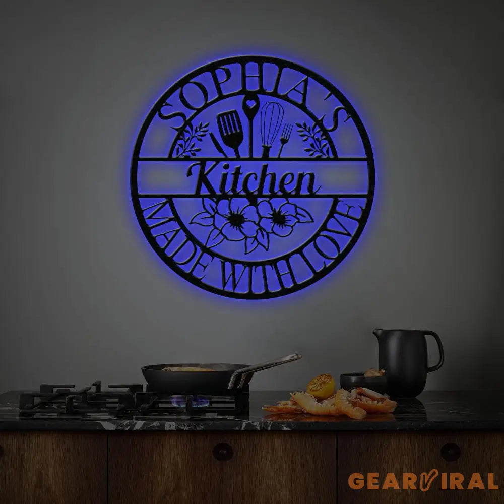 Custom Name Metal Kitchen Sign with Led Light Kitchen Decor Name Kitchen Sign Kitchen Wall Art Pantry Sign Gift for