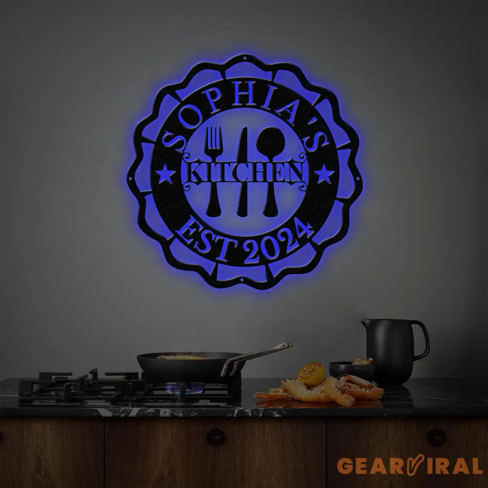 Custom Name Metal Kitchen Sign with Led Light Kitchen Decor Name Kitchen Sign Kitchen Wall Art Pantry Sign Gift for