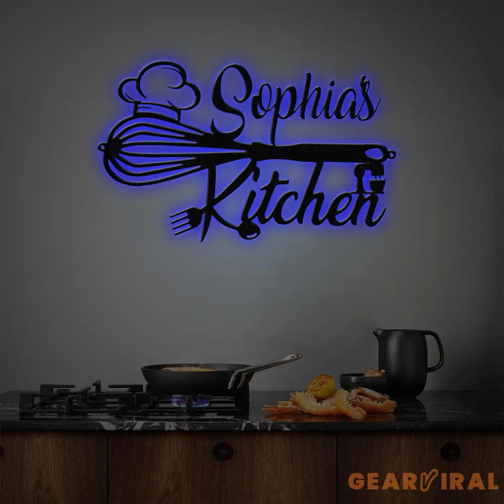 Custom Name Metal Kitchen Sign with Led Light Kitchen Decor Name Kitchen Sign Kitchen Wall Art Pantry Sign Gift for