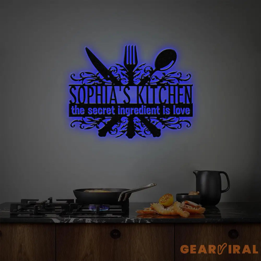 Custom Name Metal Kitchen Sign with Led Light Kitchen Decor Name Kitchen Sign Kitchen Wall Art Pantry Sign Gift for