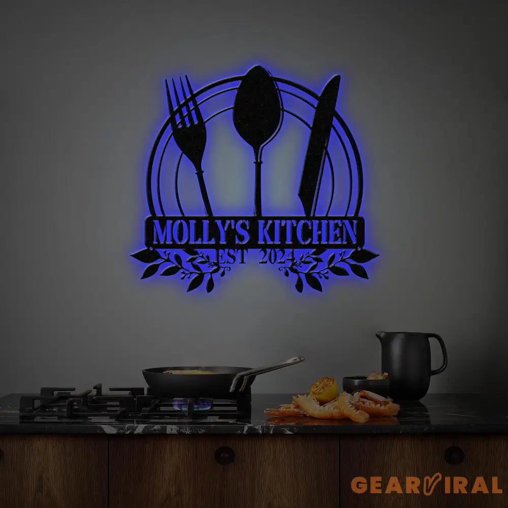 Custom Name Metal Kitchen Sign with Led Light Kitchen Decor Name Kitchen Sign Kitchen Wall Art Pantry Sign Gift for