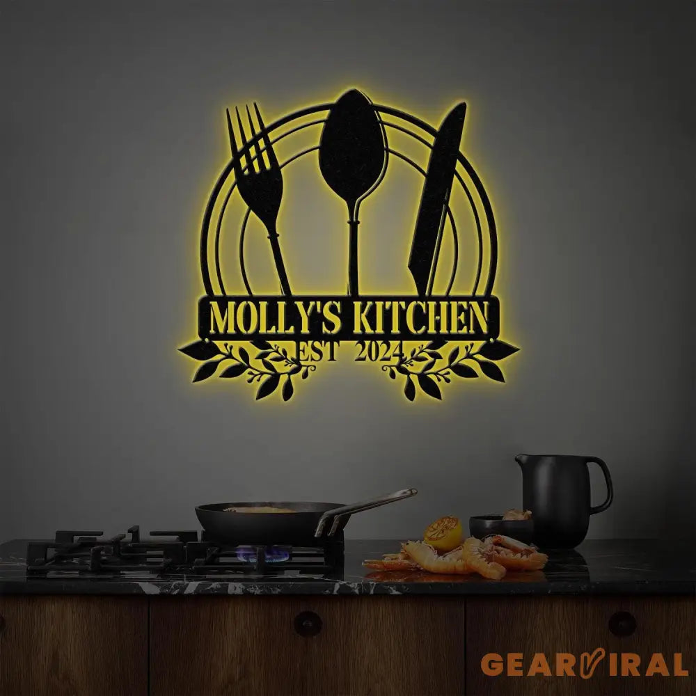 Custom Name Metal Kitchen Sign with Led Light Kitchen Decor Name Kitchen Sign Kitchen Wall Art Pantry Sign Gift for