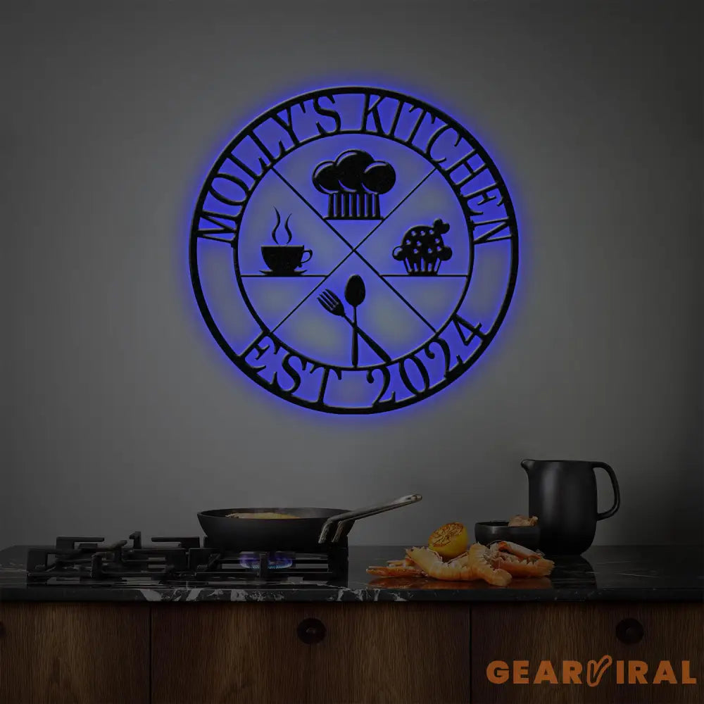 Custom Name Metal Kitchen Sign with Led Light Kitchen Decor Name Kitchen Sign Kitchen Wall Art Pantry Sign Gift for