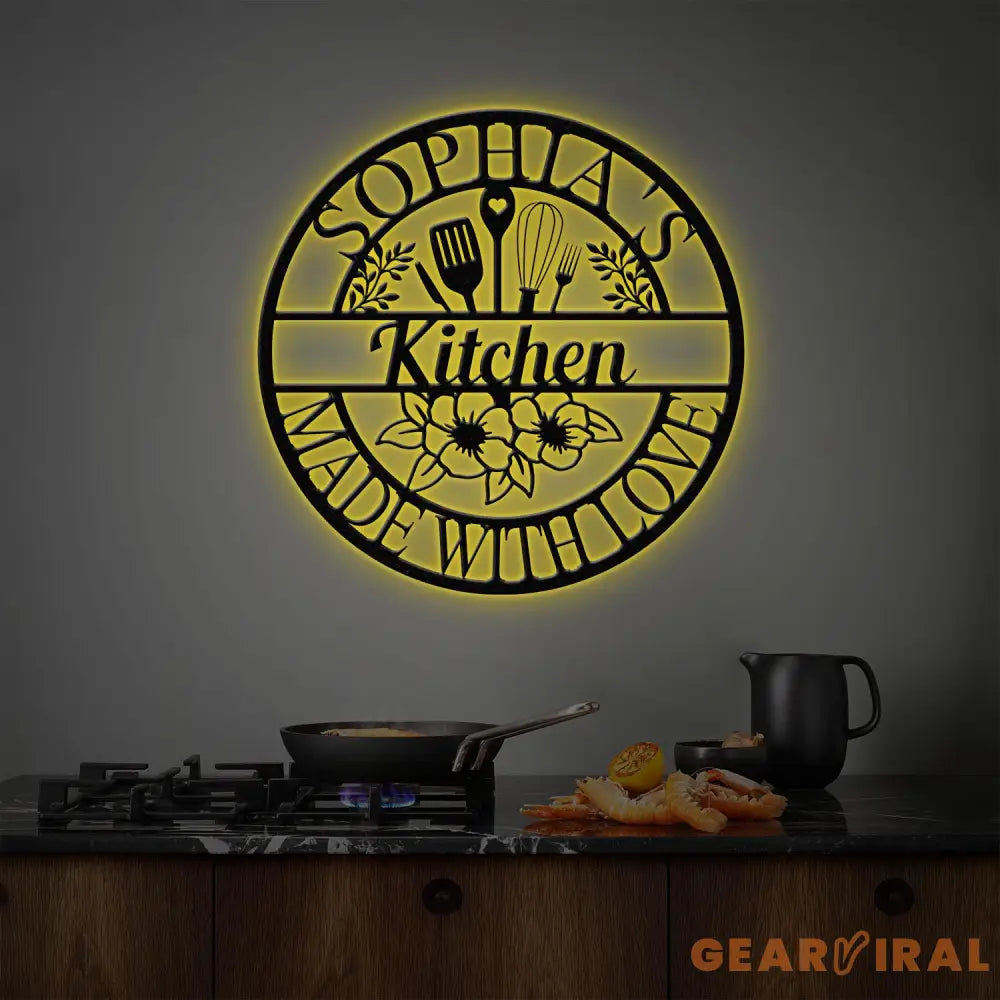 Custom Name Metal Kitchen Sign with Led Light Kitchen Decor Name Kitchen Sign Kitchen Wall Art Pantry Sign Gift for