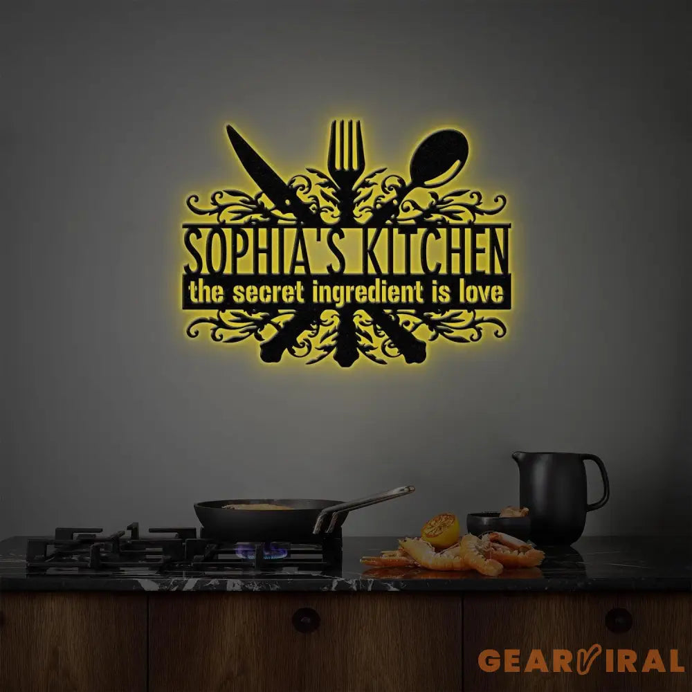 Custom Name Metal Kitchen Sign with Led Light Kitchen Decor Name Kitchen Sign Kitchen Wall Art Pantry Sign Gift for