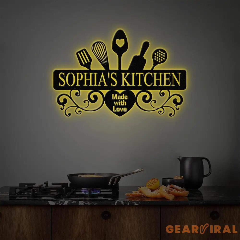 Custom Name Metal Kitchen Sign with Led Light Kitchen Decor Name Kitchen Sign Kitchen Wall Art Pantry Sign Gift for