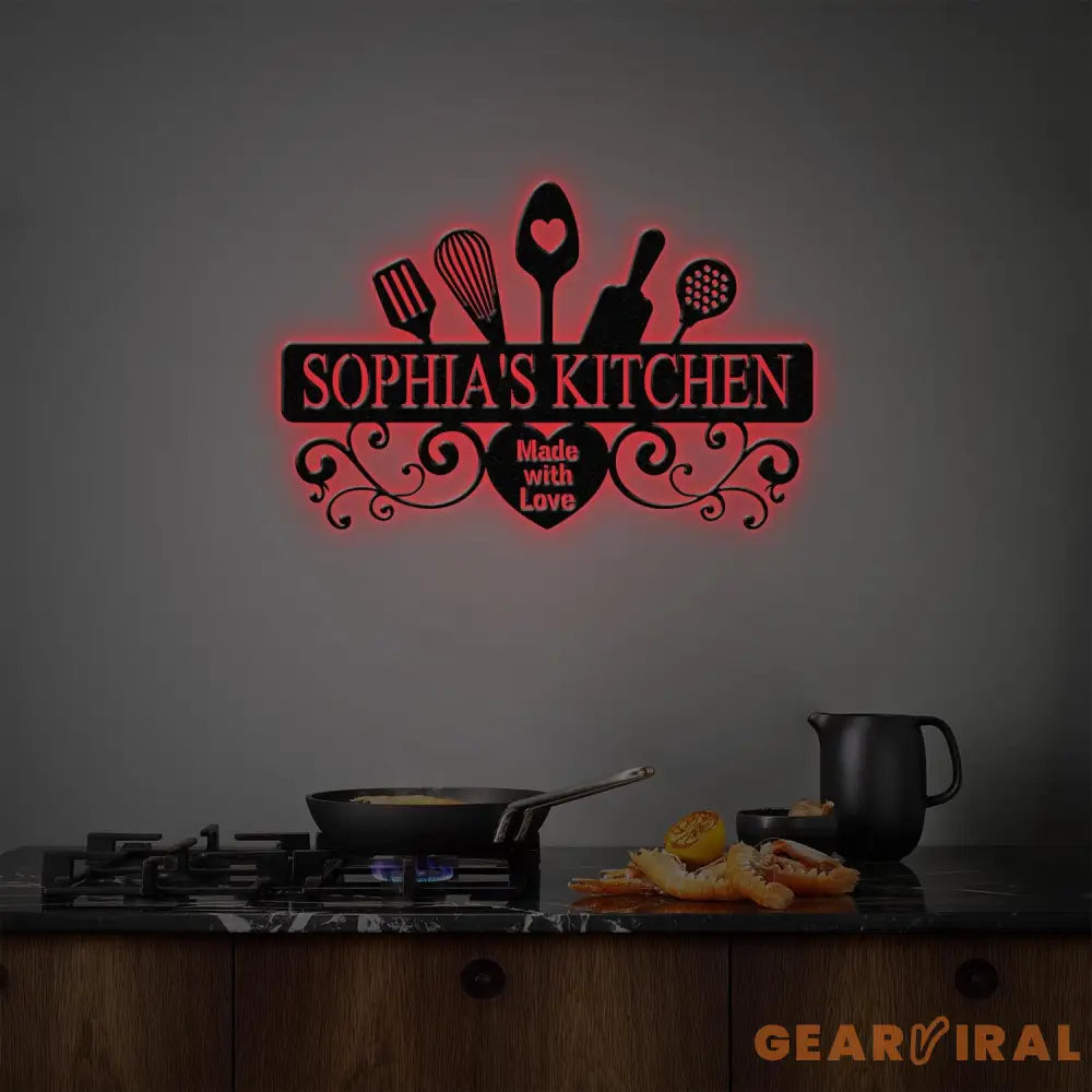 Custom Name Metal Kitchen Sign with Led Light Kitchen Decor Name Kitchen Sign Kitchen Wall Art Pantry Sign Gift for