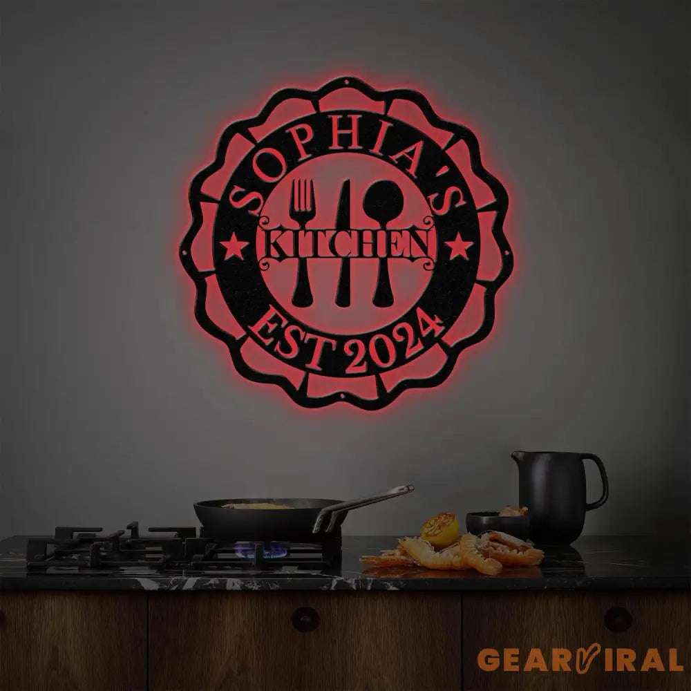 Custom Name Metal Kitchen Sign with Led Light Kitchen Decor Name Kitchen Sign Kitchen Wall Art Pantry Sign Gift for