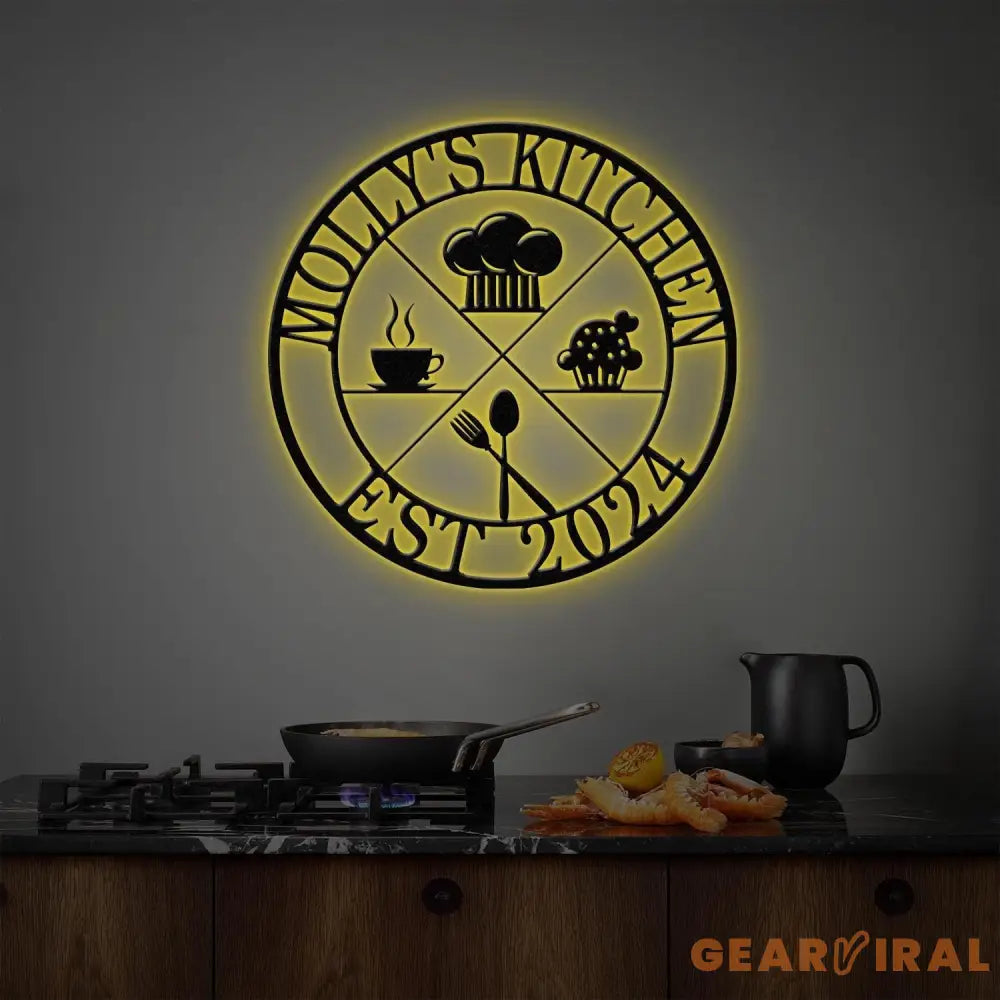 Custom Name Metal Kitchen Sign with Led Light Kitchen Decor Name Kitchen Sign Kitchen Wall Art Pantry Sign Gift for