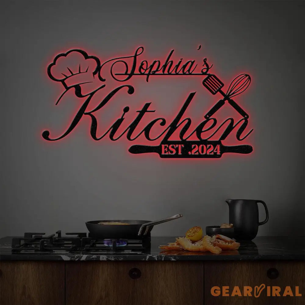 Custom Name Metal Kitchen Sign with Led Light Kitchen Decor Name Kitchen Sign Kitchen Wall Art Pantry Sign Gift for