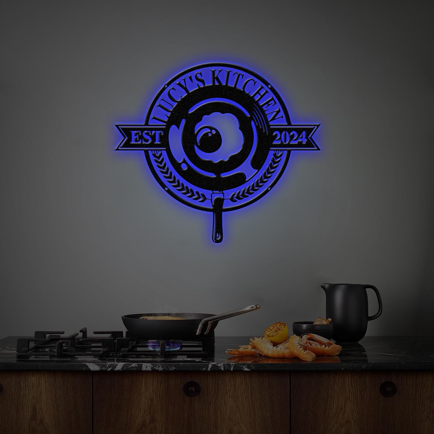 Custom Name Metal Kitchen Sign with Led Light, Kitchen Decor, Name Kitchen Sign, Kitchen Wall Art, Pantry Sign, Gift for Grandma Mom