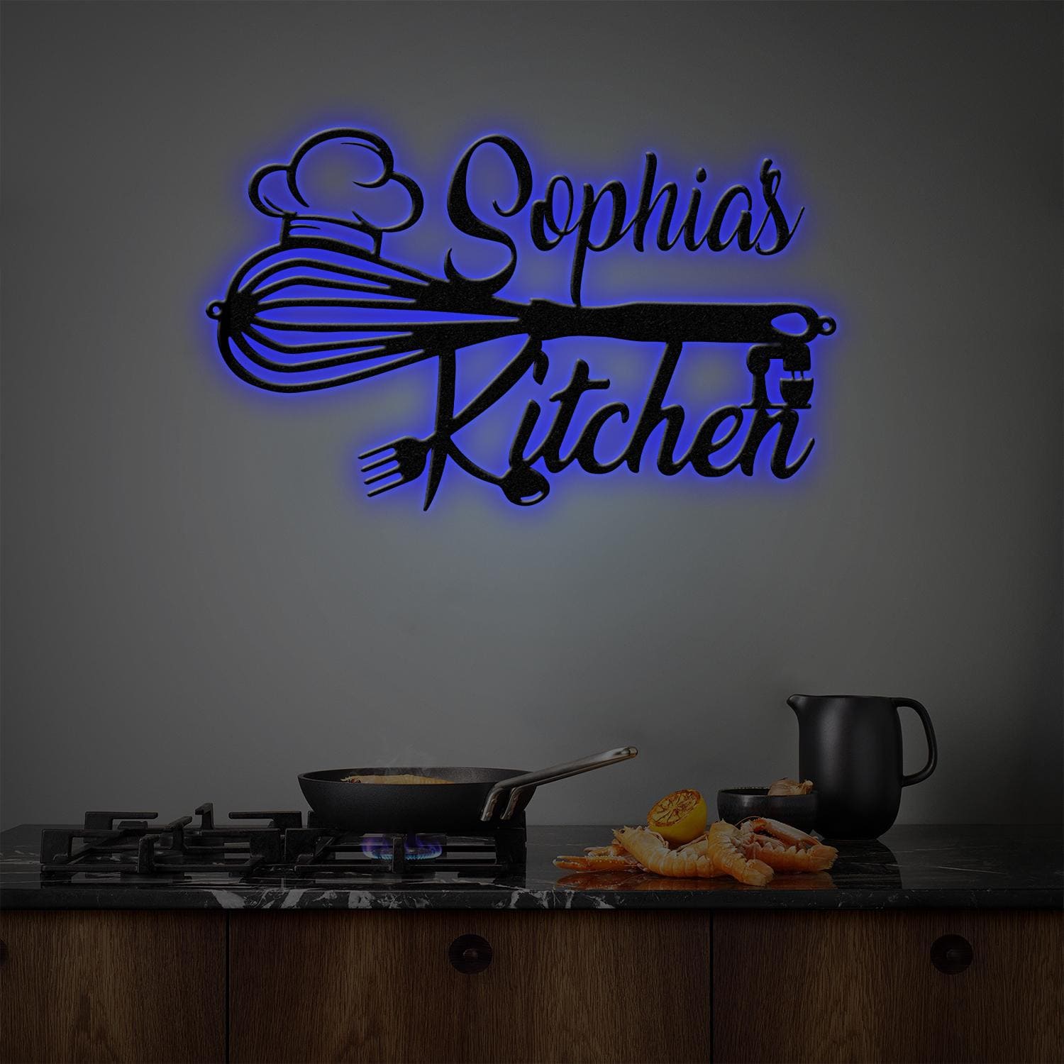 Custom Name Metal Kitchen Sign with Led Light, Kitchen Decor, Name Kitchen Sign, Kitchen Wall Art, Pantry Sign, Gift for Grandma Mom