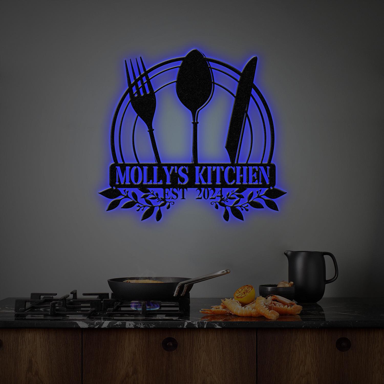 Custom Name Metal Kitchen Sign with Led Light, Kitchen Decor, Name Kitchen Sign, Kitchen Wall Art, Pantry Sign, Gift for Grandma Mom