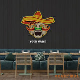 Custom Name Mexican Chef Cook Sombrero With Chili Decor Artwork Led Neon Sign Light