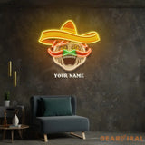 Custom Name Mexican Chef Cook Sombrero With Chili Decor Artwork Led Neon Sign Light