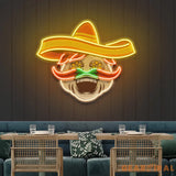 Custom Name Mexican Chef Cook Sombrero With Chili Decor Artwork Led Neon Sign Light
