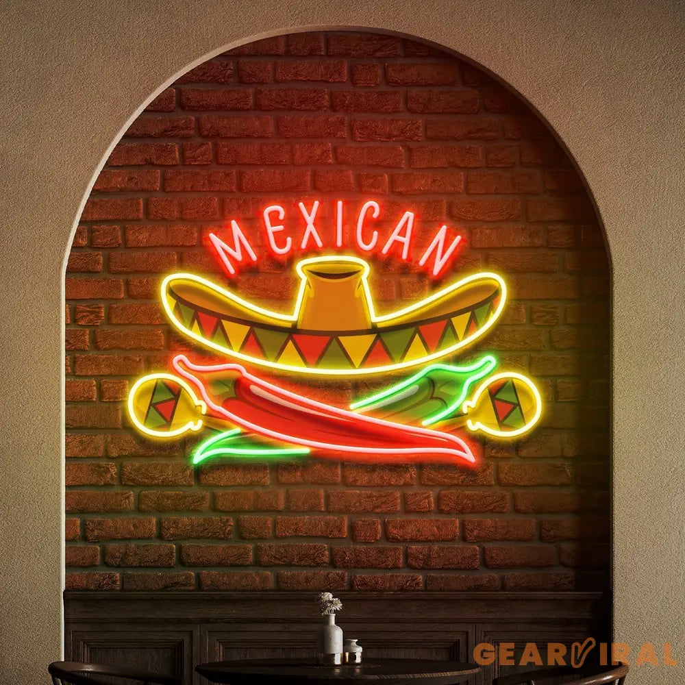 Custom Name Mexican Restaurant Sombrero Hat Artwork Led Neon Sign Light