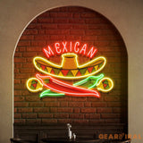 Custom Name Mexican Restaurant Sombrero Hat Artwork Led Neon Sign Light