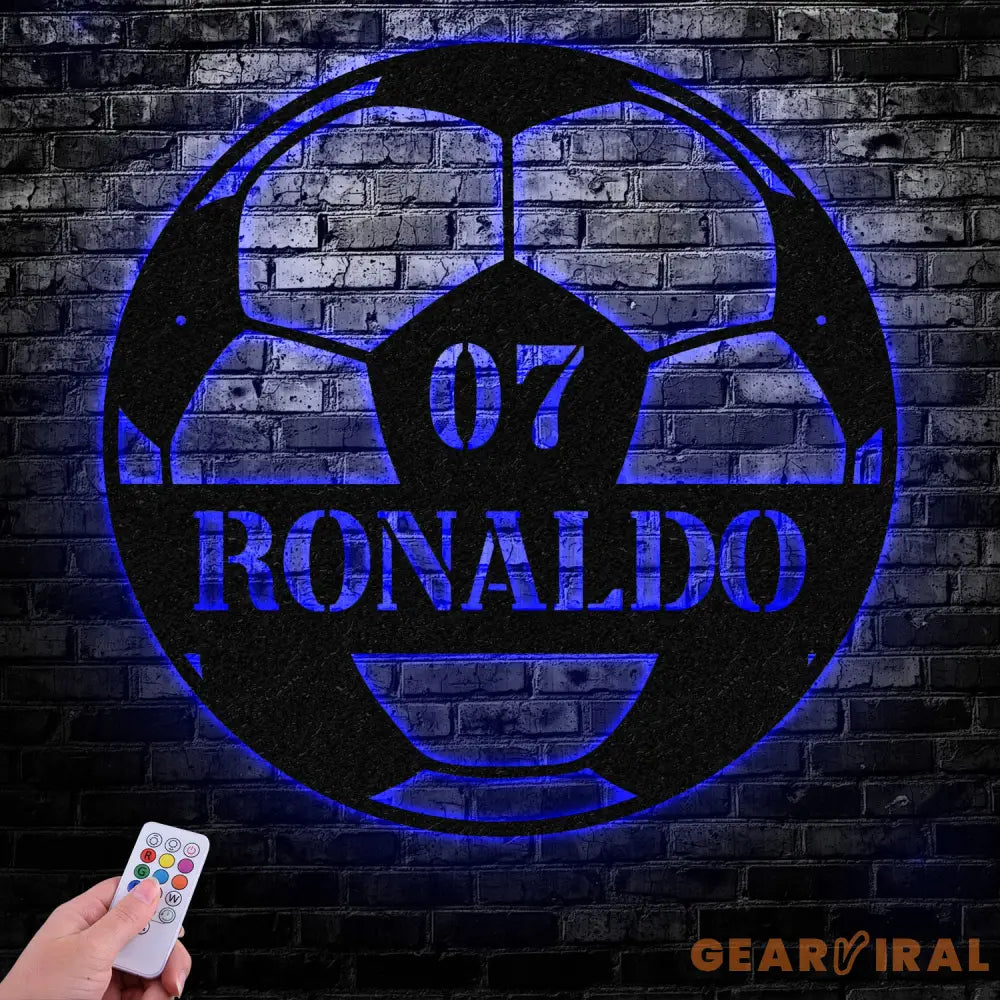 Custom Name& Number Soccer LED Metal Art Sign Light up Soccer Ball Name Metal Sign Multi Color Soccer Art Metal Soccer
