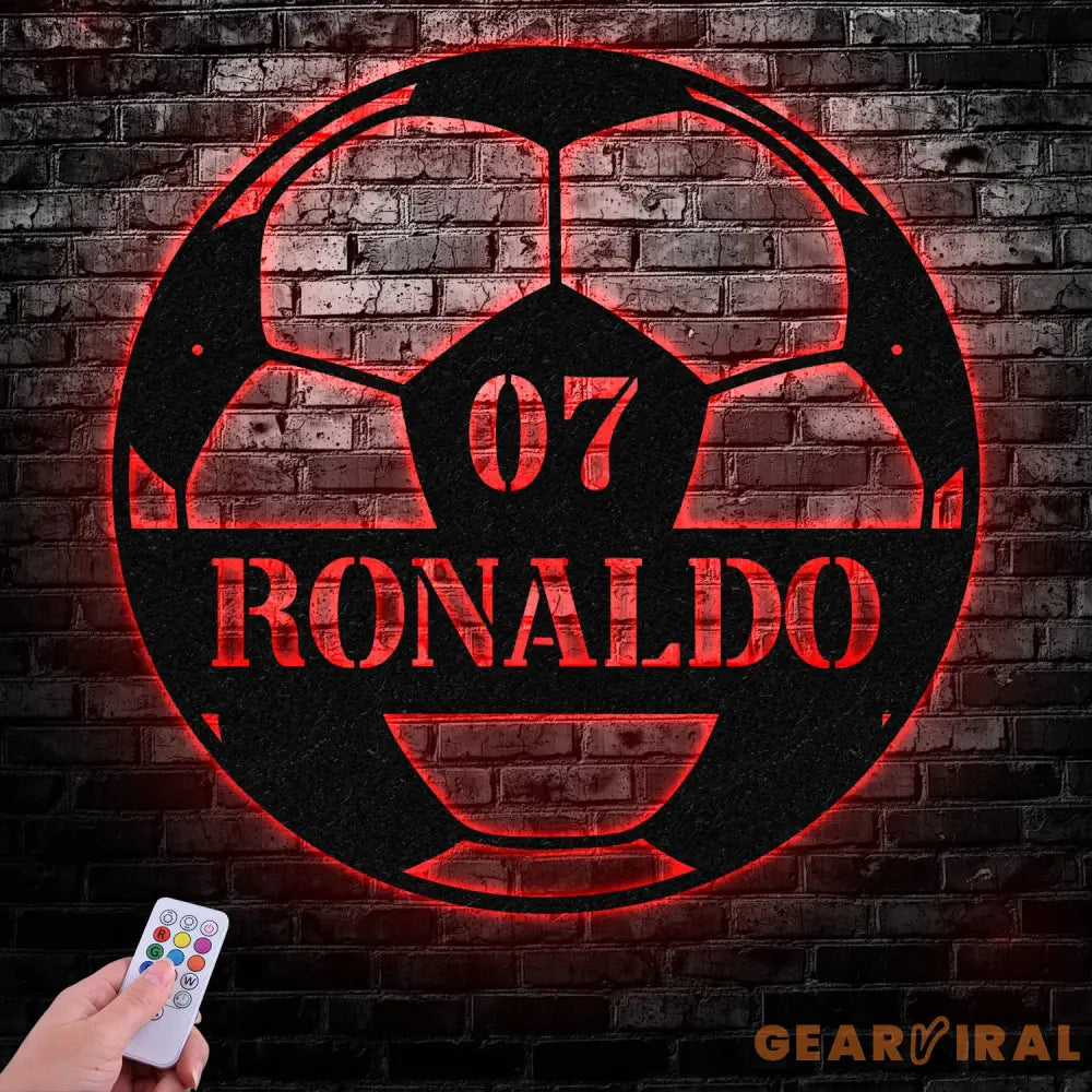 Custom Name& Number Soccer LED Metal Art Sign Light up Soccer Ball Name Metal Sign Multi Color Soccer Art Metal Soccer