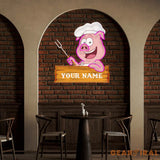Custom Name Pig BBQ Chef Artwork Led Neon Sign Light