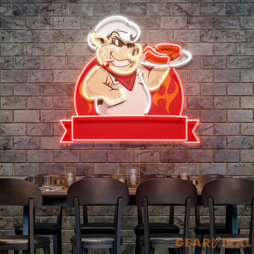Custom Name Pig Chef BBQ Artwork Led Neon Sign Light