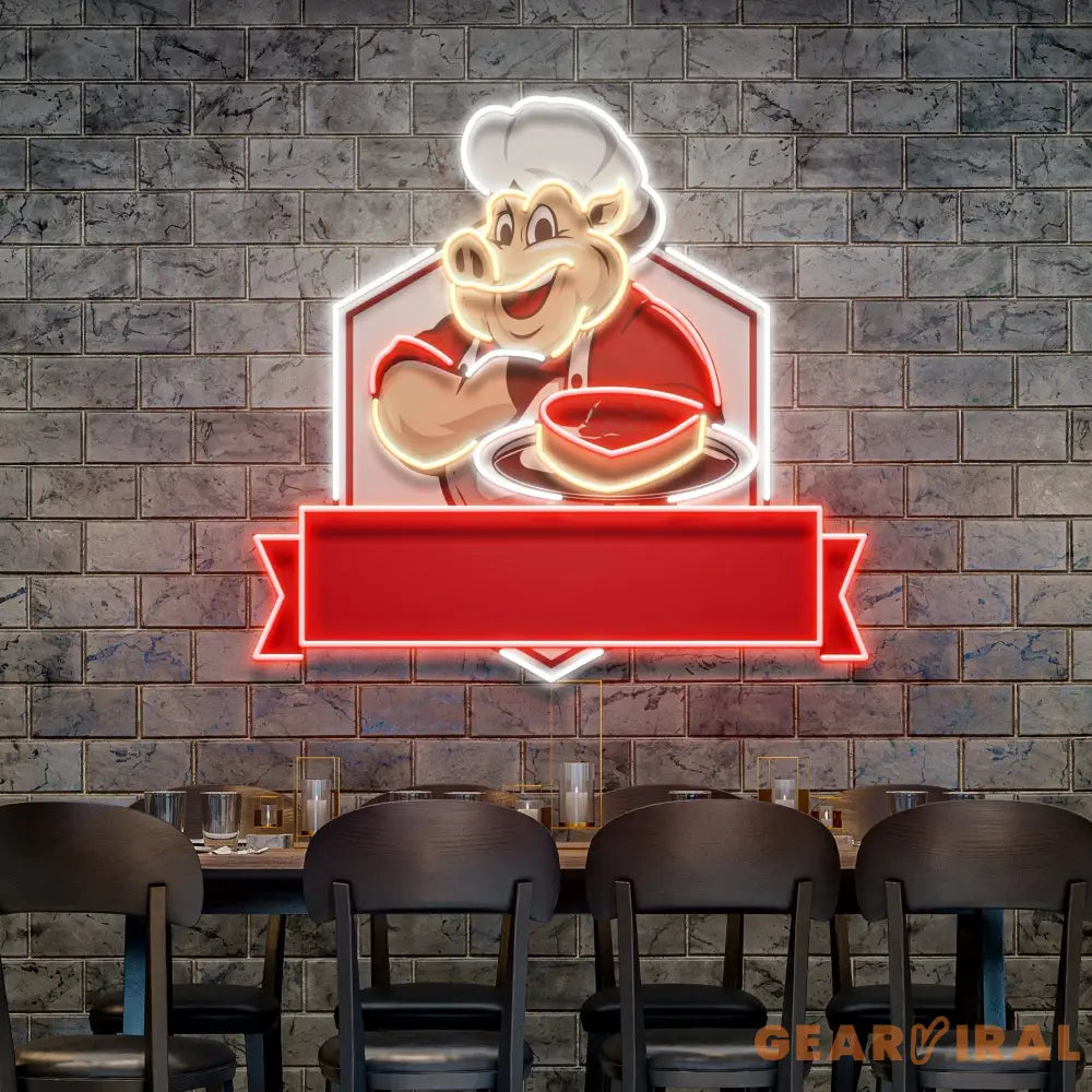 Custom Name Pig With Meat Dishes For BBQ Restaurants Artwork Led Neon Sign Light