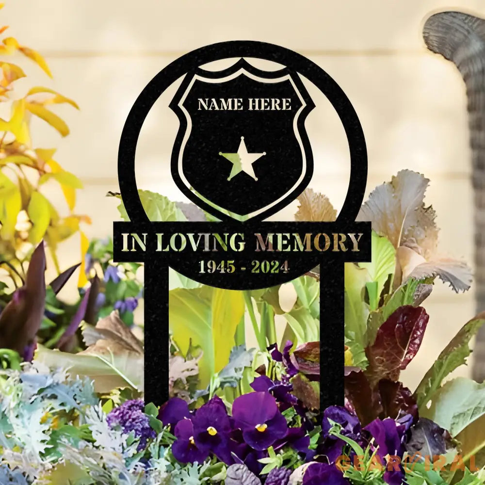 Custom Name Police Badge Memorial Stake Personalized Garden Sign Police Officer Memorial Sign Grave Marker