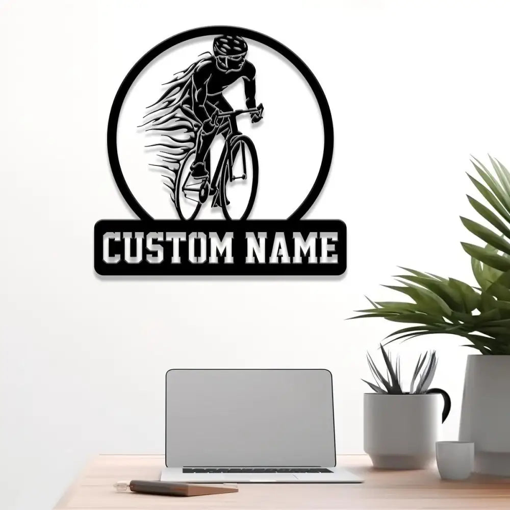 Custom Name Road Bike Metal Sign with Led Light Man Road Bike Racing Wall Art Personalized Cycling Sign Bicycle Wall