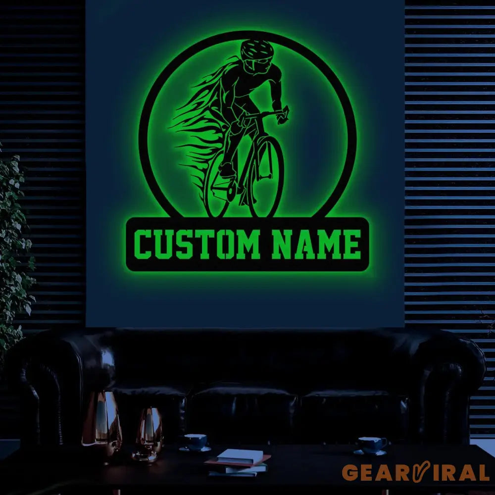 Custom Name Road Bike Metal Sign with Led Light Man Road Bike Racing Wall Art Personalized Cycling Sign Bicycle Wall