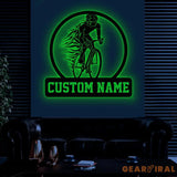 Custom Name Road Bike Metal Sign with Led Light Man Road Bike Racing Wall Art Personalized Cycling Sign Bicycle Wall