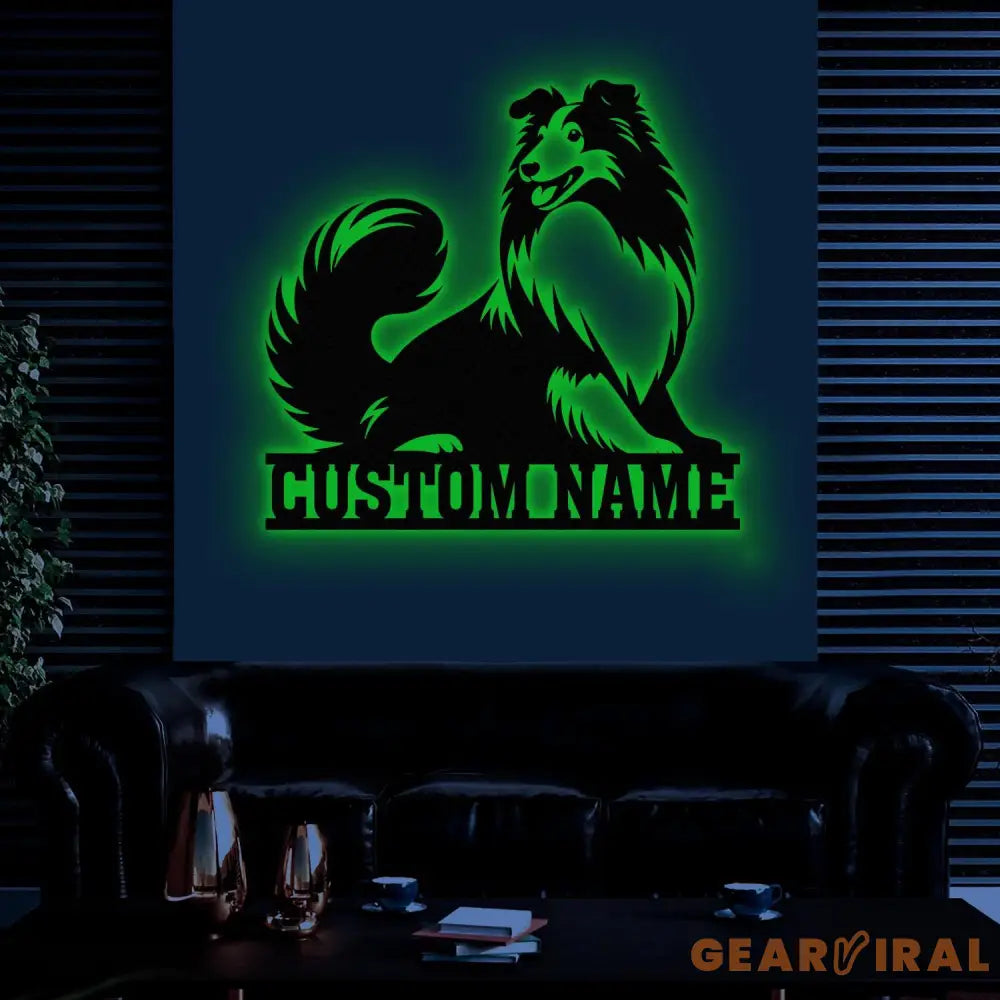 Custom Name Shetland Sheepdog Metal Sign with Led Light Shetland Sheepdog Sign Personalized Dog Sign Dog Monogram Dog