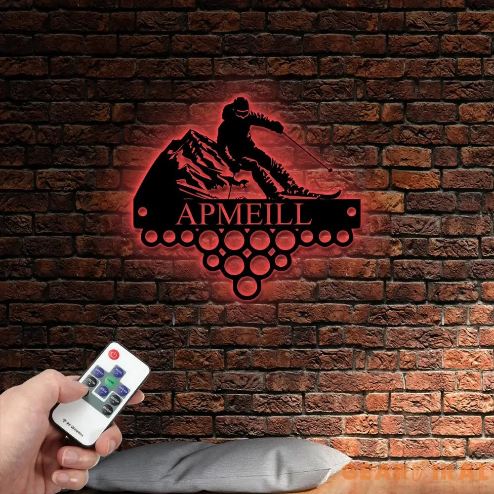 Custom Name Skiing Medal Hanger with Led Light Skiing Player Medal Holder Medal Display Awards Sign Skiing Lover Hanger