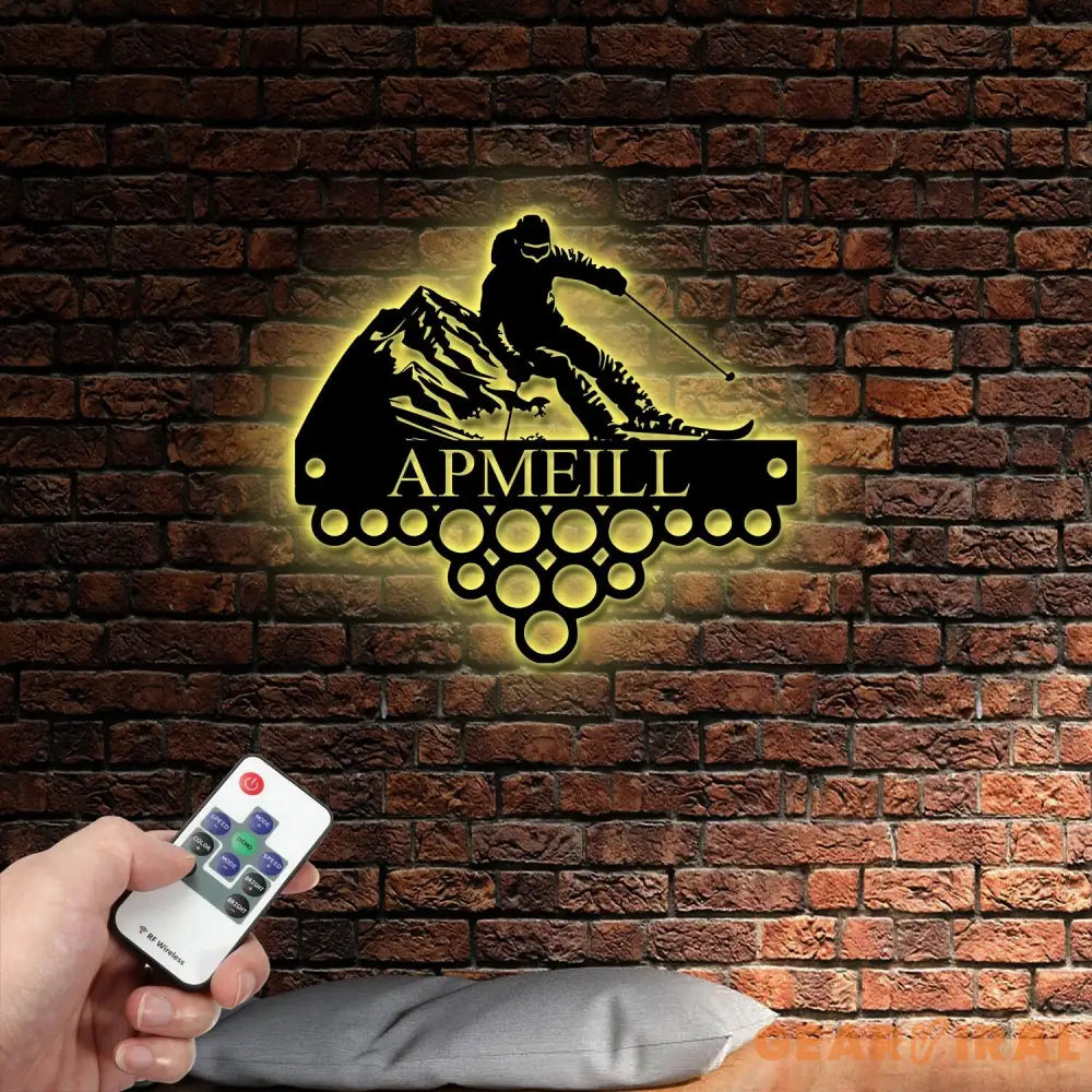 Custom Name Skiing Medal Hanger with Led Light Skiing Player Medal Holder Medal Display Awards Sign Skiing Lover Hanger