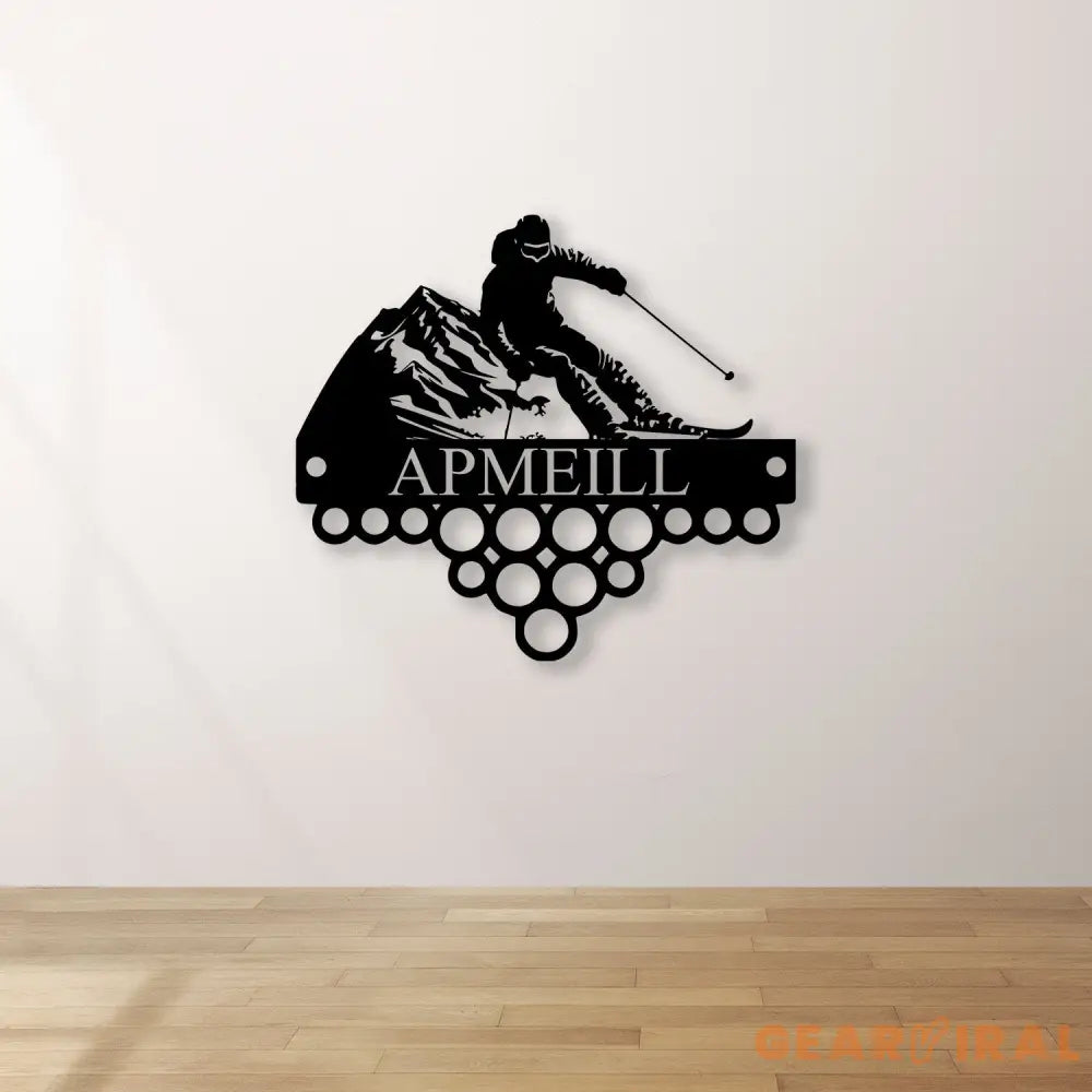 Custom Name Skiing Medal Hanger with Led Light Skiing Player Medal Holder Medal Display Awards Sign Skiing Lover Hanger