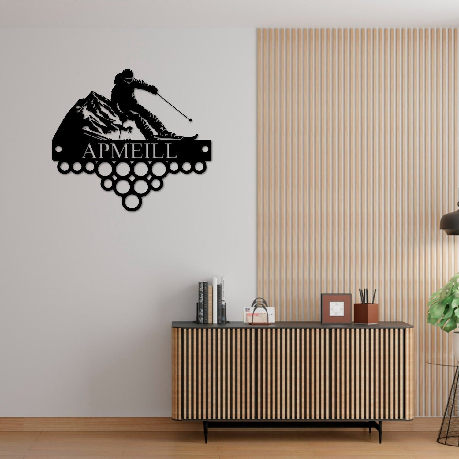 Custom Name Skiing Medal Hanger with Led Light, Skiing Player Medal Holder, Medal Display Awards Sign, Skiing Lover Hanger Gifts