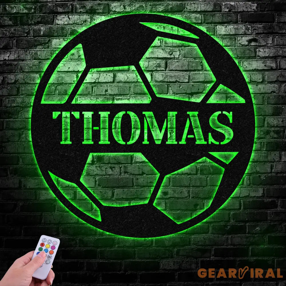 Custom Name Soccer LED Metal Art Sign Light up Soccer Ball Name Metal Sign Multi Color Soccer Art Metal Soccer Wall Art