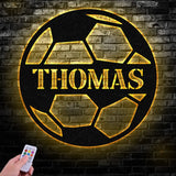 Custom Name Soccer LED Metal Art Sign Light up Soccer Ball Name Metal Sign Multi Color Soccer Art Metal Soccer Wall Art