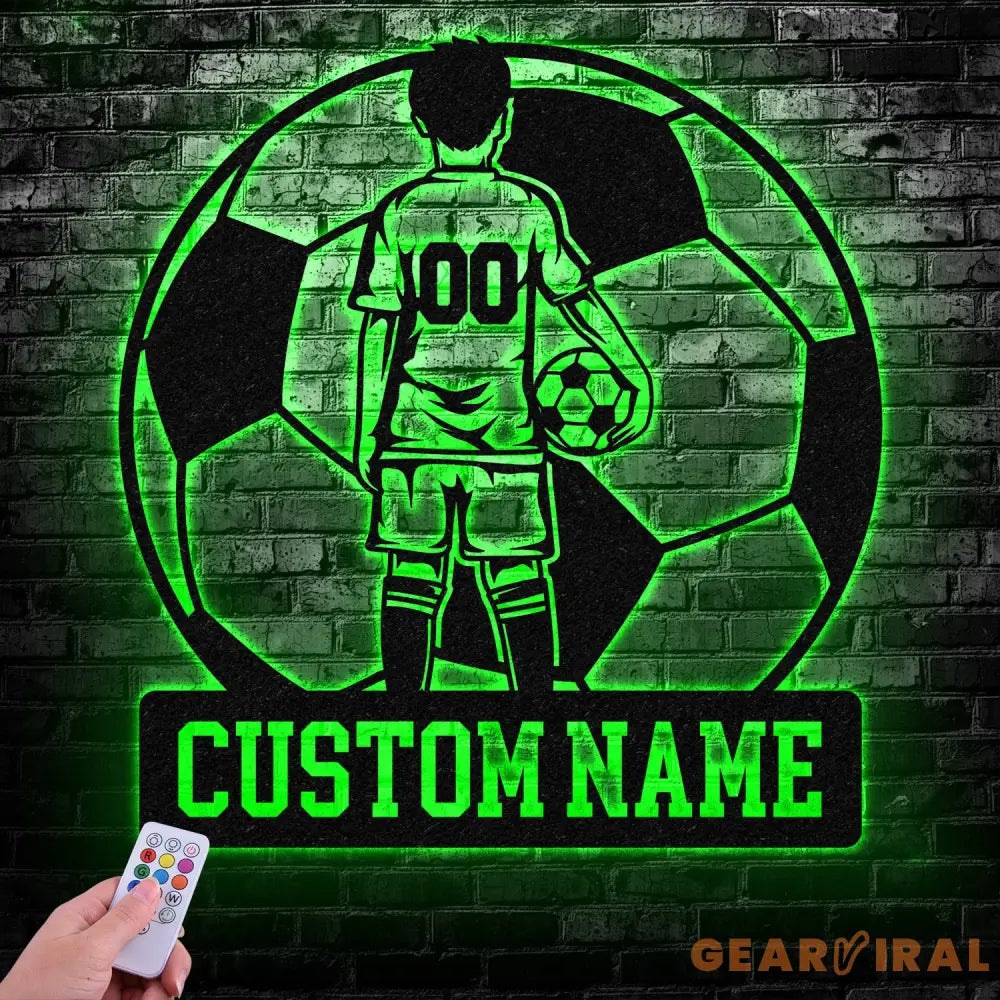 Custom Name Soccer LED Metal Art Sign Light up Soccer Ball Name Metal Sign Multi Color Soccer Art Metal Soccer Wall Art