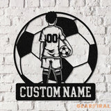 Custom Name Soccer LED Metal Art Sign Light up Soccer Ball Name Metal Sign Multi Color Soccer Art Metal Soccer Wall Art