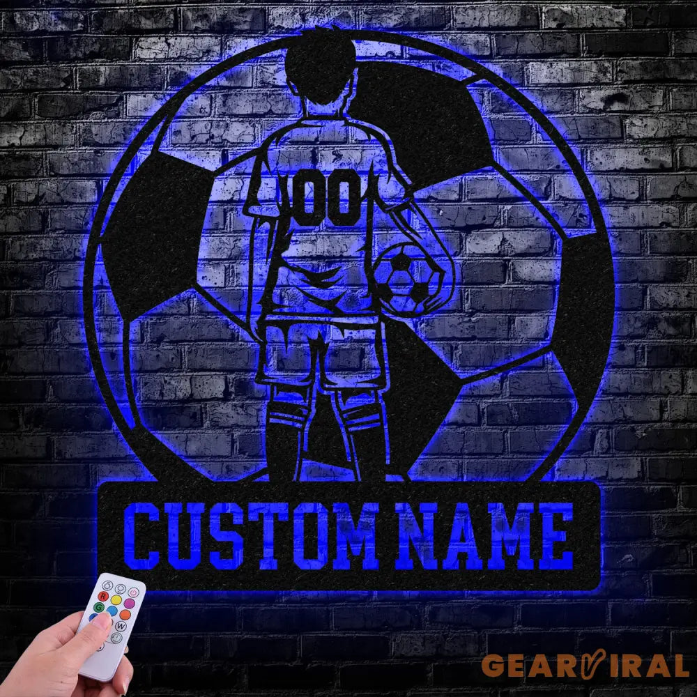Custom Name Soccer LED Metal Art Sign Light up Soccer Ball Name Metal Sign Multi Color Soccer Art Metal Soccer Wall Art